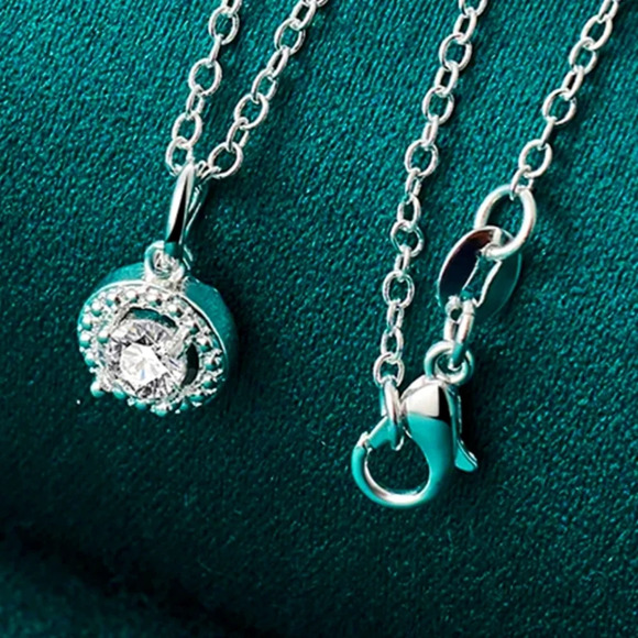 Solitaire Pave Diamond Pendant Necklace | 18k Gold Plated - Picture 5 of 15